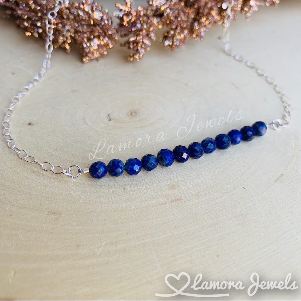 Lapis Lazuli Gemstone Sterling Silver Bar Necklace